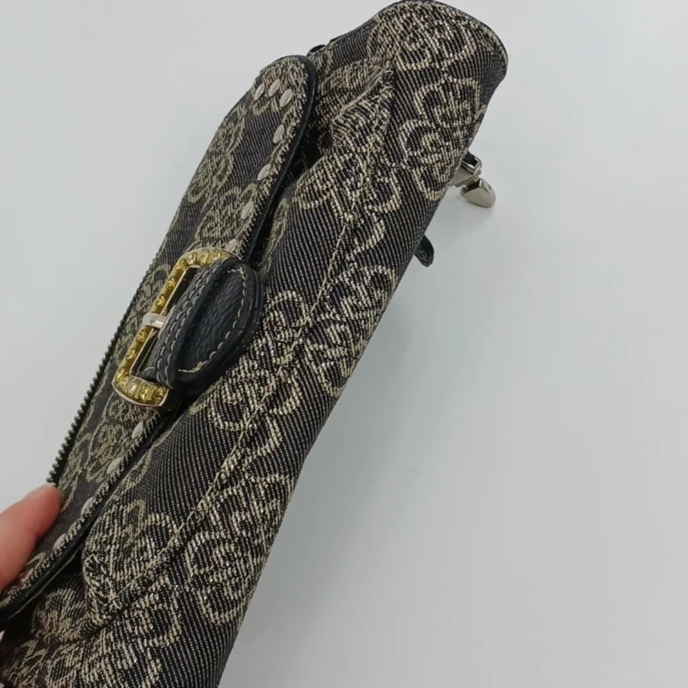 KATHY Van Zeeland Clutch Purse Gray Shimmer Studded Compartments Floral Bag